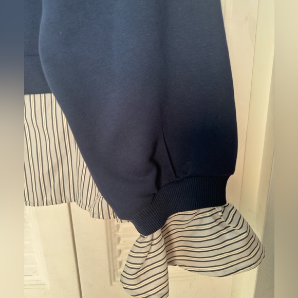 Maeve by Anthropologie Striped Trim Twofer Navy pinstripe Sweatshirt Sz XL - Picture 4 of 5